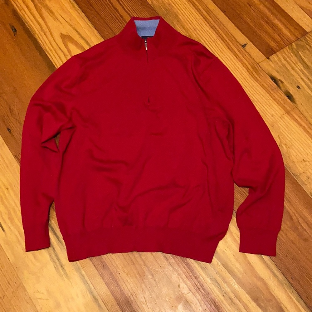 Brooks Brothers red 1/4 zip sweater supima cotton Sz L